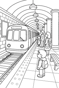 Treno della metropolitana alla banchina disegno da colorare PDF gratis