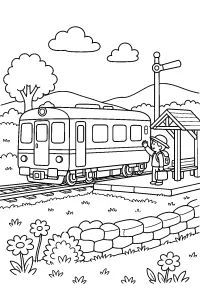 Treno alla piccola stazione di campagna disegno da colorare PDF gratis