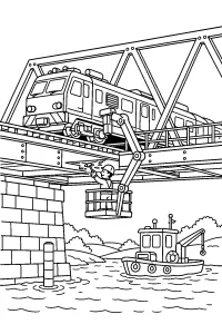 Treno sul ponte con piattaforma di manutenzione disegno da colorare PDF gratis