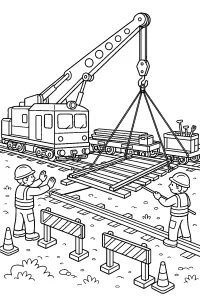 Gru ferroviaria che solleva un binario disegno da colorare PDF gratis
