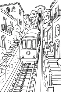 Funicolare tra le case in collina disegno da colorare PDF gratis