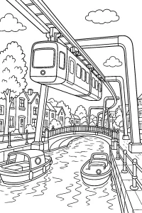 Treno sospeso sul canale disegno da colorare PDF gratis