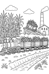 Treno con canne da zucchero disegno da colorare PDF gratis