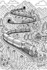 Treno a vapore sulla ferrovia a spirale alpina disegno da colorare PDF gratis