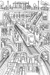 Stazione della metropolitana a più livelli disegno da colorare PDF gratis