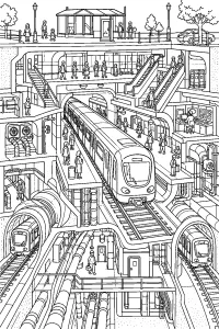 Stazione della metropolitana a più livelli disegno da colorare PDF gratis