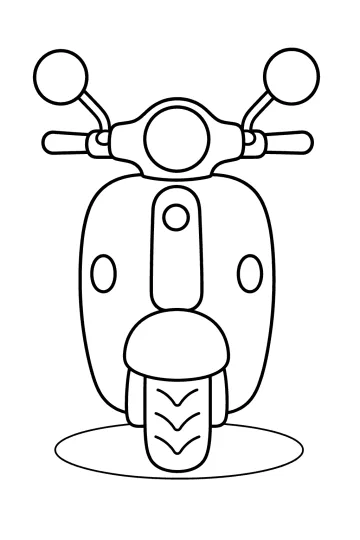 Disegno da colorare di uno scooter visto frontalmente con grande fanale e due specchietti rotondi