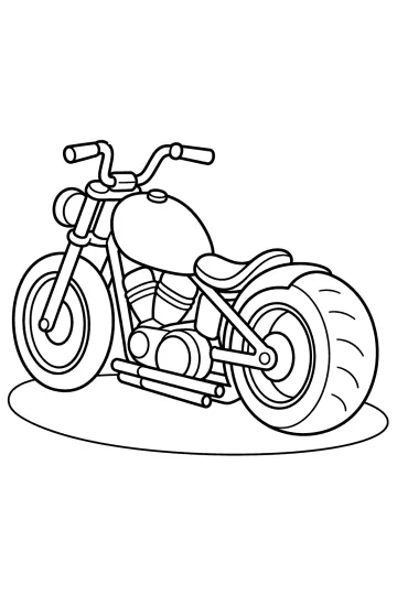 Disegno da colorare di una moto custom con sellino e grande ruota posteriore