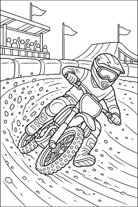 Motocross in curva sulla pista sterrata disegno da colorare PDF gratis