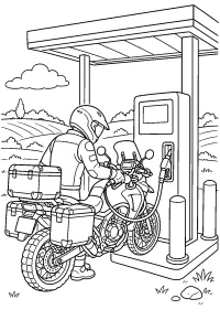 Moto da avventura al distributore disegno da colorare PDF gratis