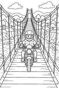 Motocicletta sul ponte sospeso disegno da colorare PDF gratis