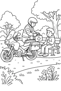 Moto de rescate en el parque dibujo para colorear PDF gratis