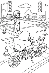 Moto de policía en el cruce dibujo para colorear PDF gratis