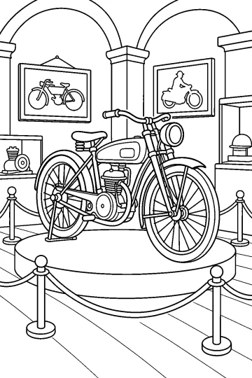 Moto d'epoca su un piedistallo rotondo in un museo con corde di protezione