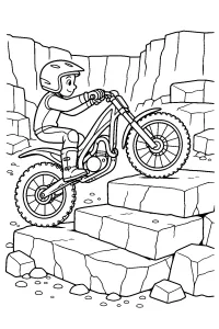 Moto de trial sobre rocas de cantera dibujo para colorear PDF gratis