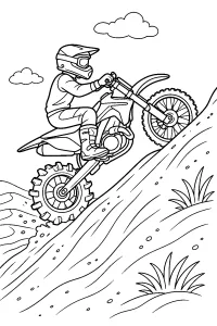 Motocross in salita su una collina disegno da colorare PDF gratis