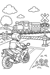 Moto al passaggio a livello disegno da colorare PDF gratis