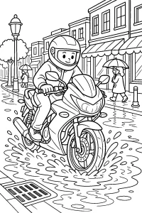 Motor in een plas in de stad kleurplaat gratis PDF