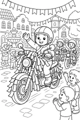 Moto alla parata in città disegno da colorare PDF gratis