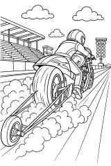 Moto drag con fumo sulla pista disegno da colorare PDF gratis