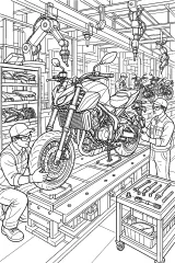 Moto in catena di montaggio disegno da colorare PDF gratis