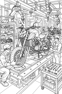 Moto in catena di montaggio disegno da colorare PDF gratis