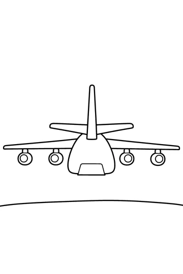 Disegno di un aereo visto da dietro con quattro motori, grandi ali e coda alta