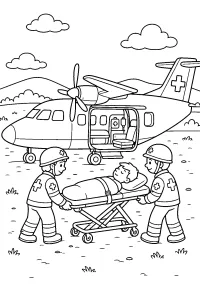 Aereo ambulanza con soccorritori e barella disegno da colorare PDF gratis