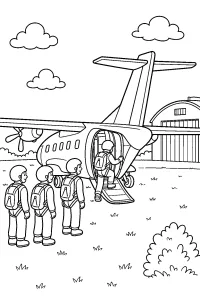 Paracadutisti salgono sull'aereo disegno da colorare PDF gratis