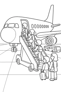Passeggeri salgono sull'aereo disegno da colorare PDF gratis