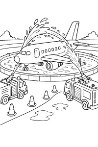 Aereo con camion dei pompieri disegno da colorare PDF gratis