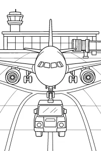 Aereo con trattore di pushback disegno da colorare PDF gratis