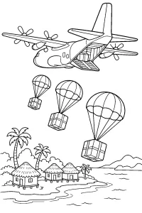 Aereo cargo con casse e paracadute disegno da colorare PDF gratis