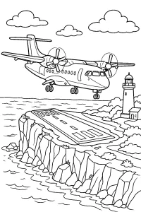 Aereo turboelica sopra una pista sulla scogliera disegno da colorare PDF gratis