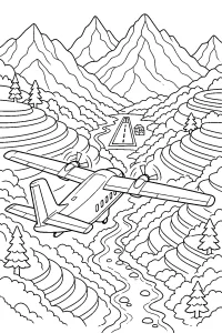 Aereo sopra una valle di montagna disegno da colorare PDF gratis