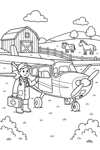 Aereo del veterinario alla fattoria disegno da colorare PDF gratis