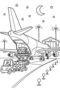 Aereo cargo notturno con pallet disegno da colorare PDF gratis