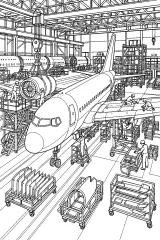 Aereo passeggeri in assemblaggio finale disegno da colorare PDF gratis