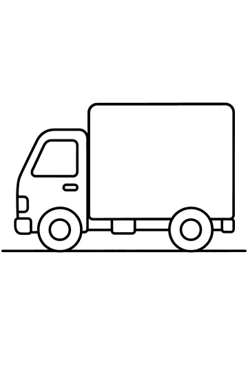 Disegno da colorare di un camion visto di lato con grande cassone e due ruote