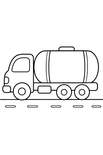 Disegno al tratto di un camion cisterna rotondo visto di lato su una strada