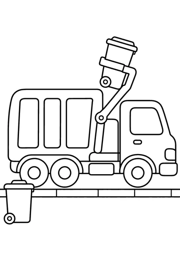 Camion della spazzatura visto di lato con braccio sollevatore e bidone