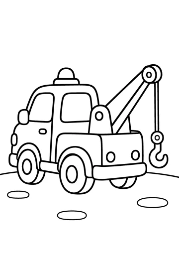 Disegno da colorare di un camion carro attrezzi con braccio posteriore e grande gancio