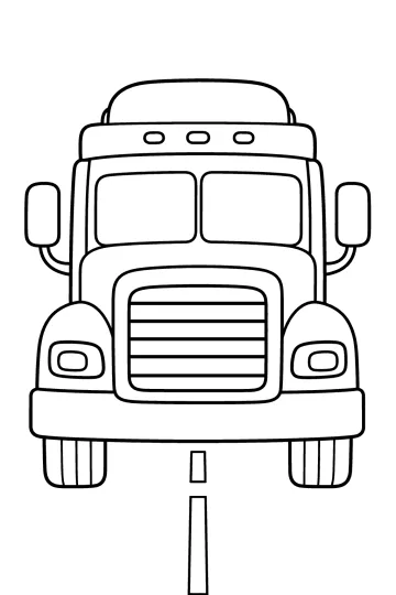 Dibujo para colorear de un camión de frente con espejos y una rejilla grande