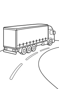 Curtain-Side Truck on a Curved Road coloring page free PDF