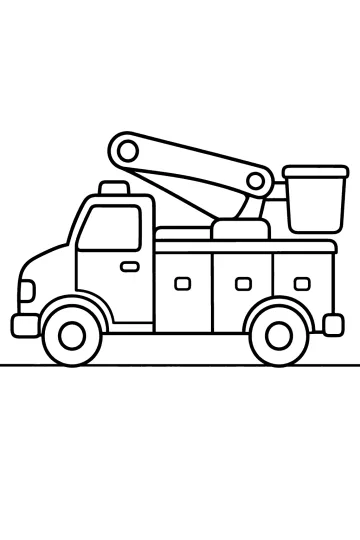 Disegno al tratto di un camion con braccio elevatore e cestello