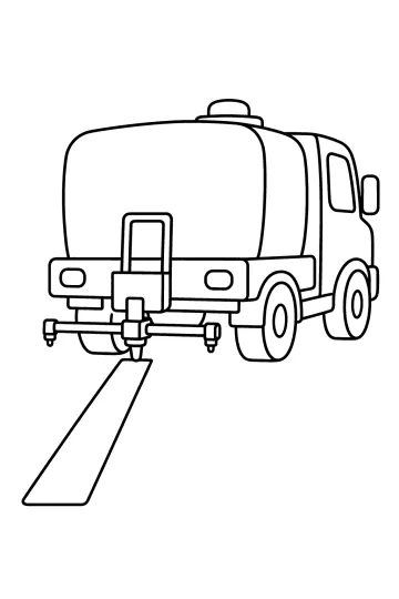 Road marking truck with a large tank and a bar making a line on the road