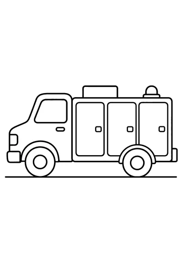 Disegno da colorare di un camion dei servizi visto di lato con sportelli laterali e luce sul tetto
