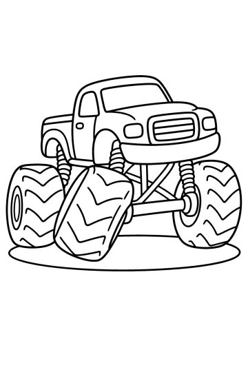 Disegno da colorare di un monster truck con grandi pneumatici scolpiti e sospensioni alte