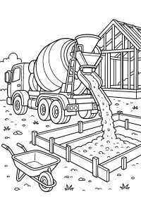 Camion betoniera al cantiere disegno da colorare PDF gratis
