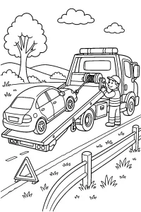 Abschleppwagen mit liegengebliebenem Auto malvorlage kostenlos PDF